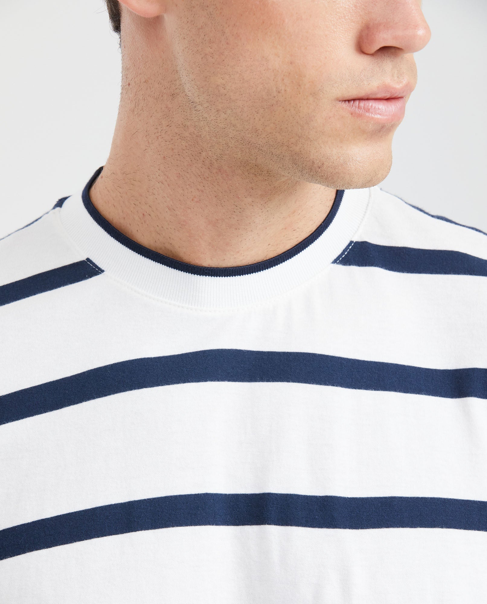 Men's Classic Fit Striped T-Shirt Knit Neck Embroidered Details in Cotton - 2