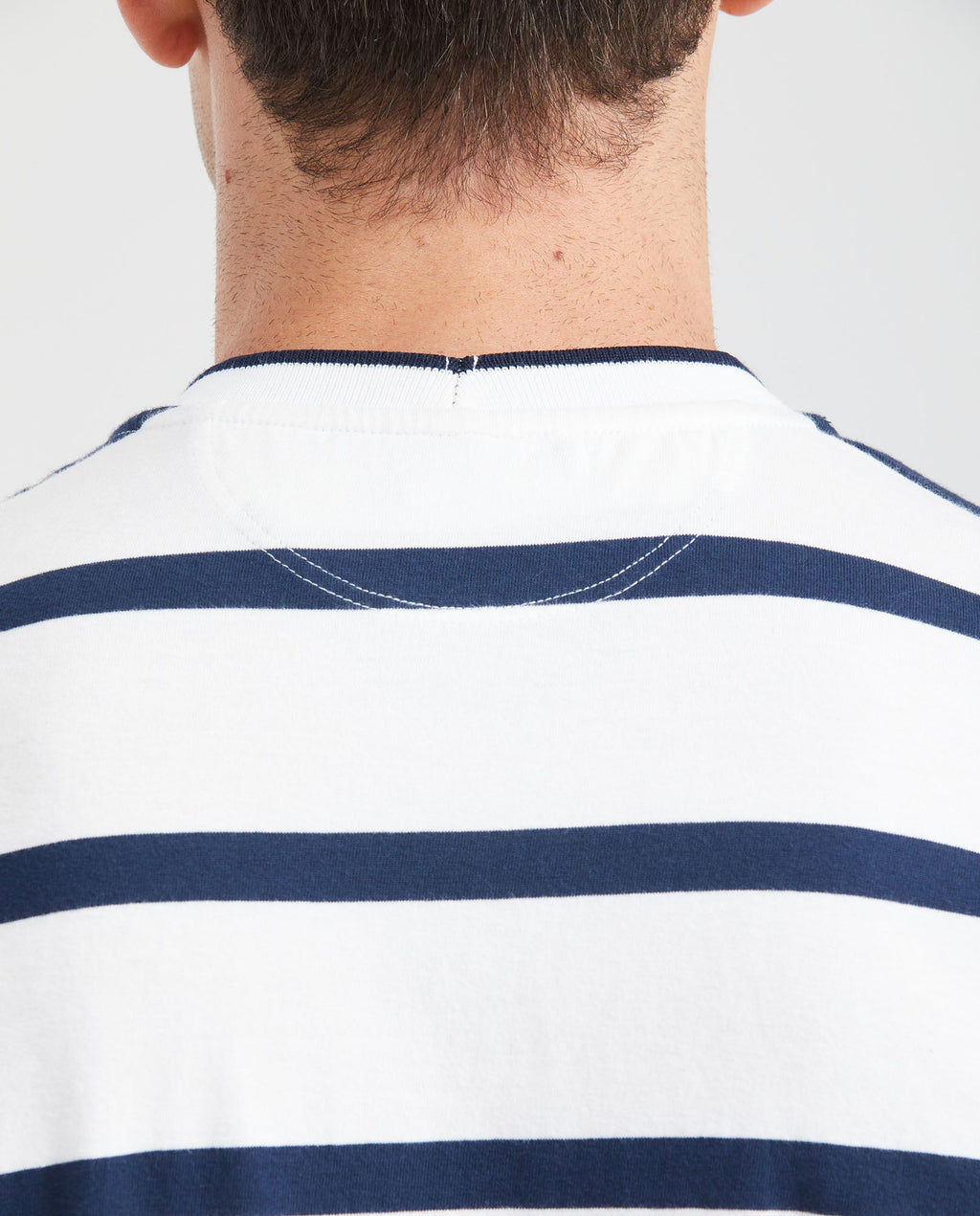 Men's Classic Fit Striped T-Shirt Knit Neck Embroidered Details in Cotton - 5