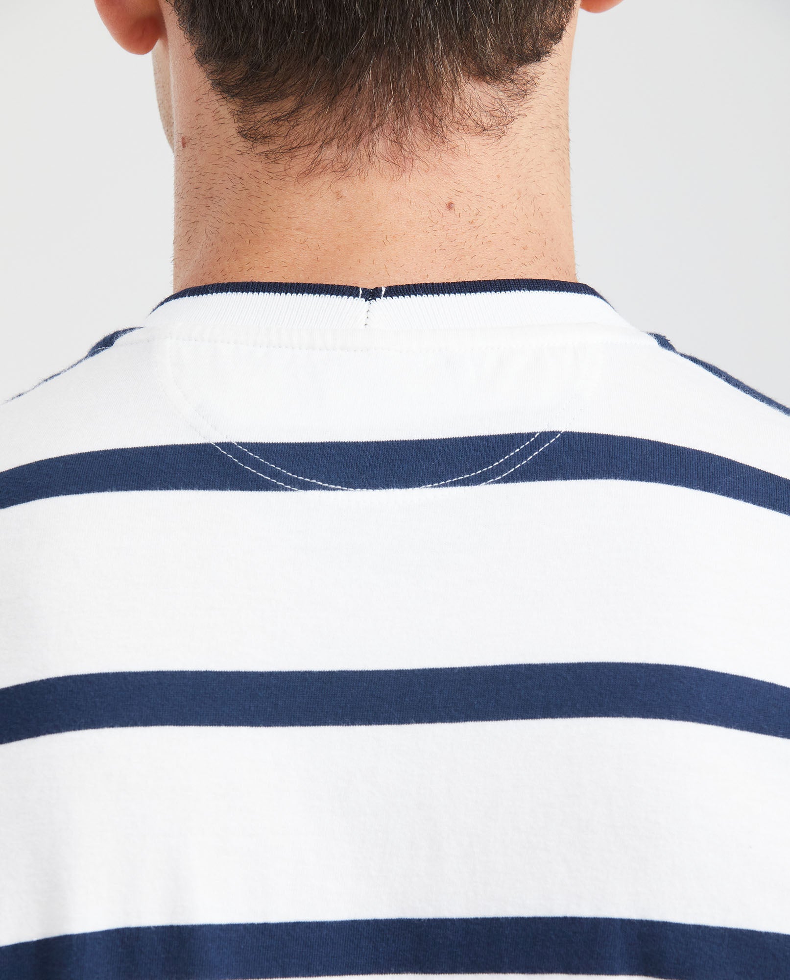 Men's Classic Fit Striped T-Shirt Knit Neck Embroidered Details in Cotton - 5