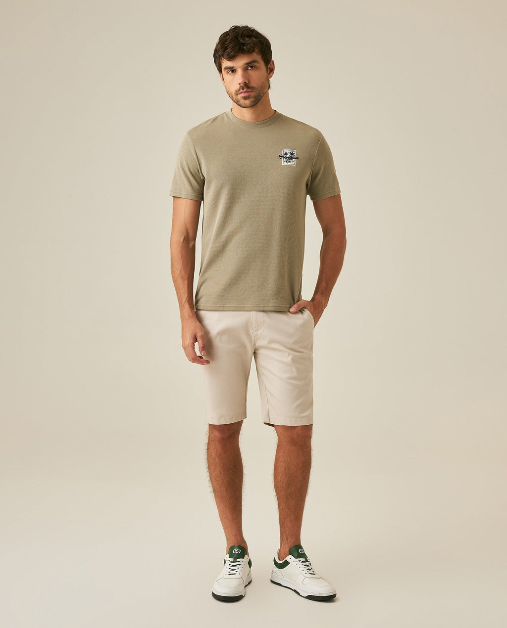 Mens T-Shirt Slim Fit Short Sleeve Cotton Polyester Waffle Texture Chest Embroidery Overlay Label - Green 63_641H006_VER170619_4