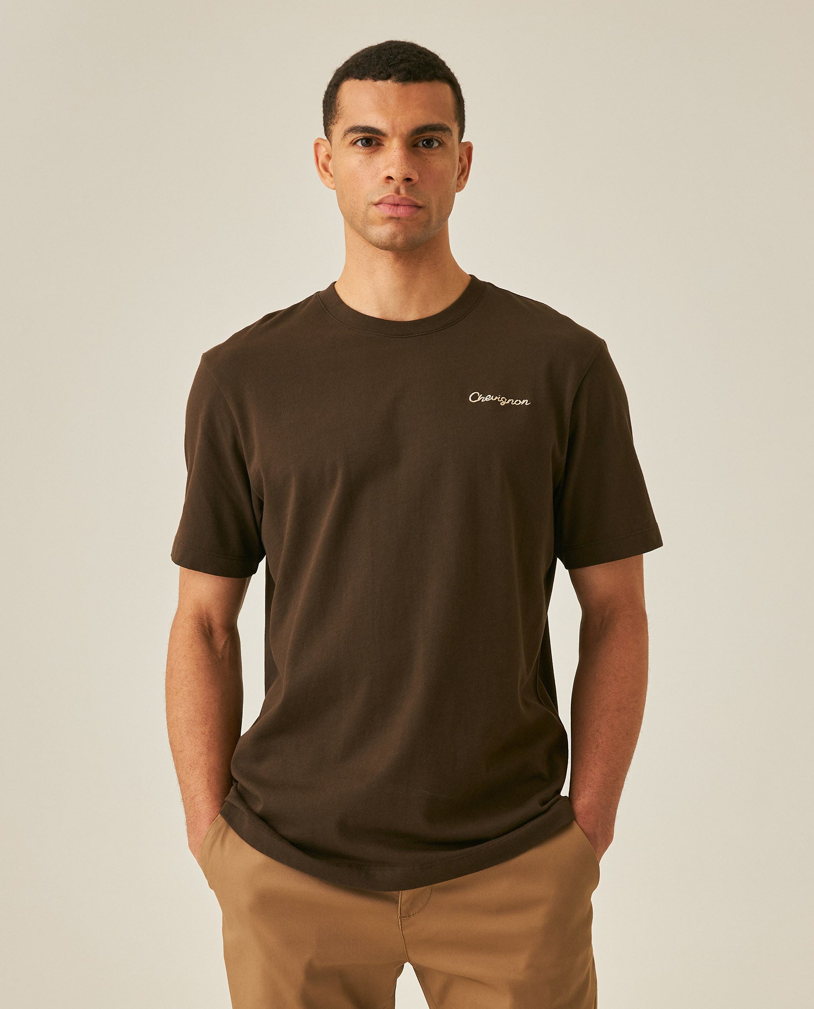 Mens Rodeo T-Shirt Classic Fit Short Sleeve Cotton Jersey Varsovia Medium Weight Artisan Embroidery Front Back - Brown 63_641H700_CAF190840_0