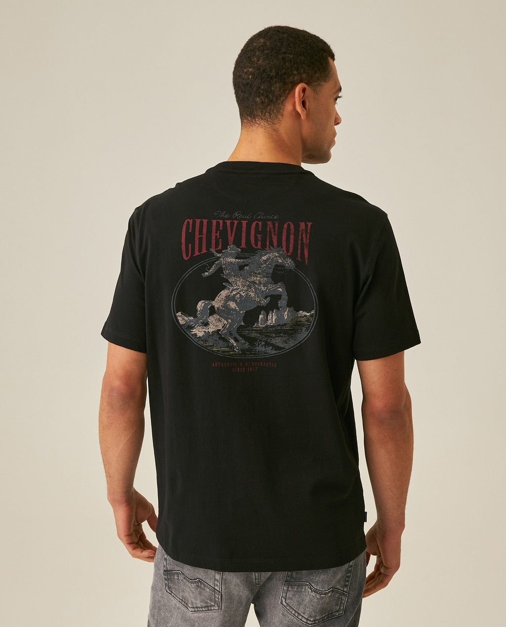 Mens Rodeo T-Shirt Classic Fit Short Sleeve Cotton Jersey Toscana Medium Weight Decorative Seams - Black 63_641H703_NEG194007_6
