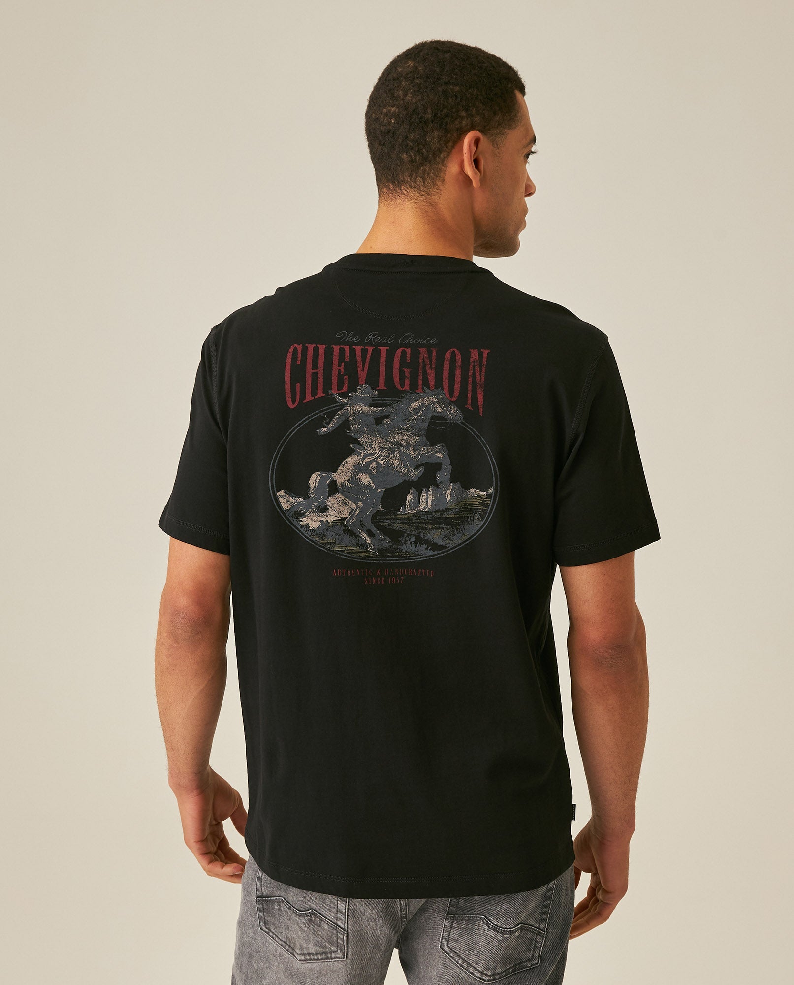 Mens Rodeo T-Shirt Classic Fit Short Sleeve Cotton Jersey Toscana Medium Weight Decorative Seams - Black 63_641H703_NEG194007_6