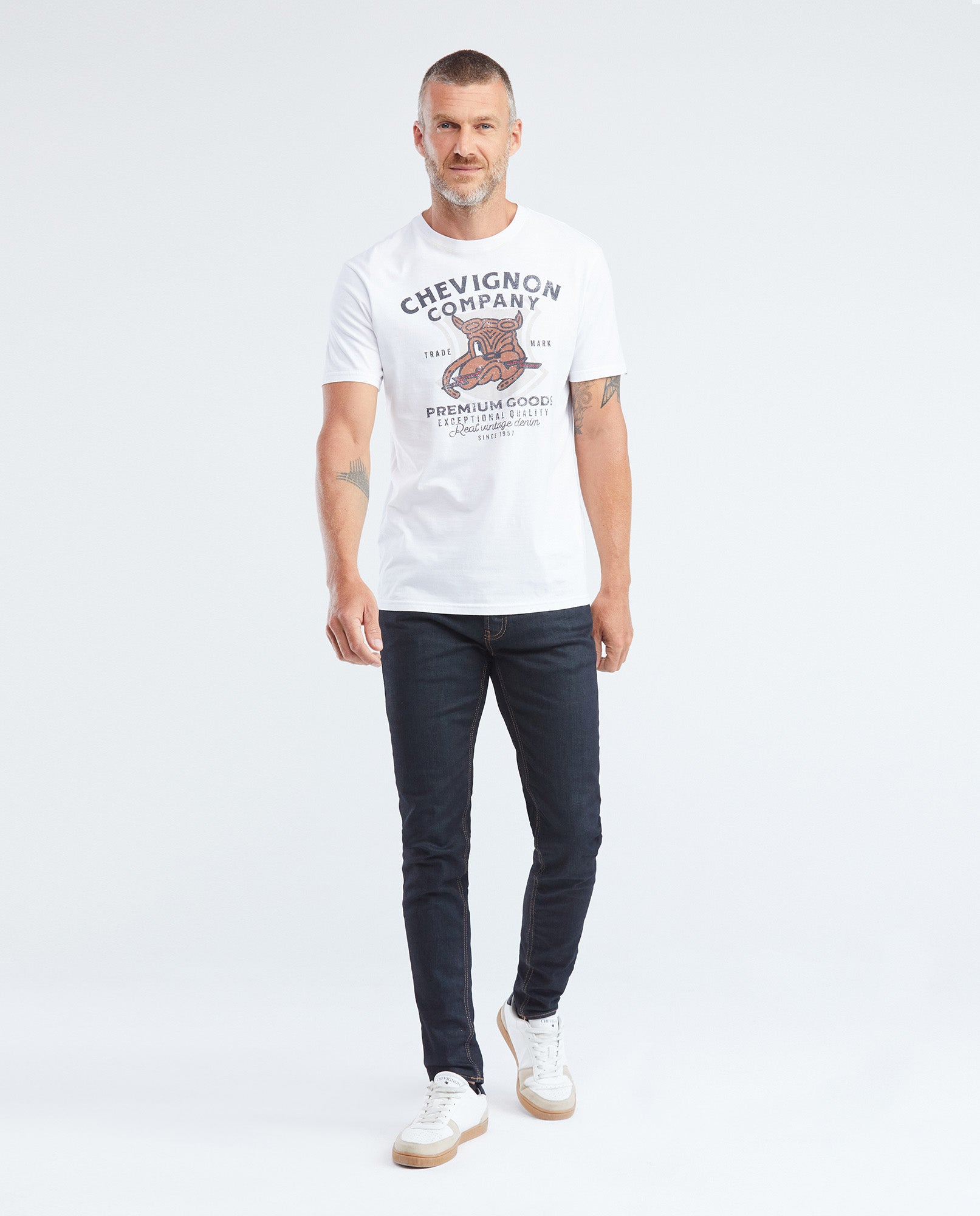 Men's Slim Fit T-Shirt Ribbed Crew Neck Textile Graphic 100% Cotton - 2