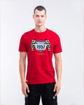 Men's Slim Fit Racing T-Shirt Racing Flags Graphic Red Shoulder Details 100% Cotton - 1