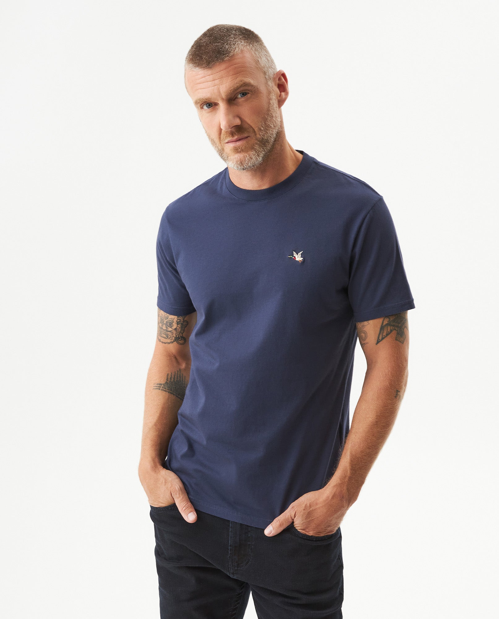 Men's Slim Fit Crew Neck T-shirt in Cotton Stretch Blend, Navigate - 2