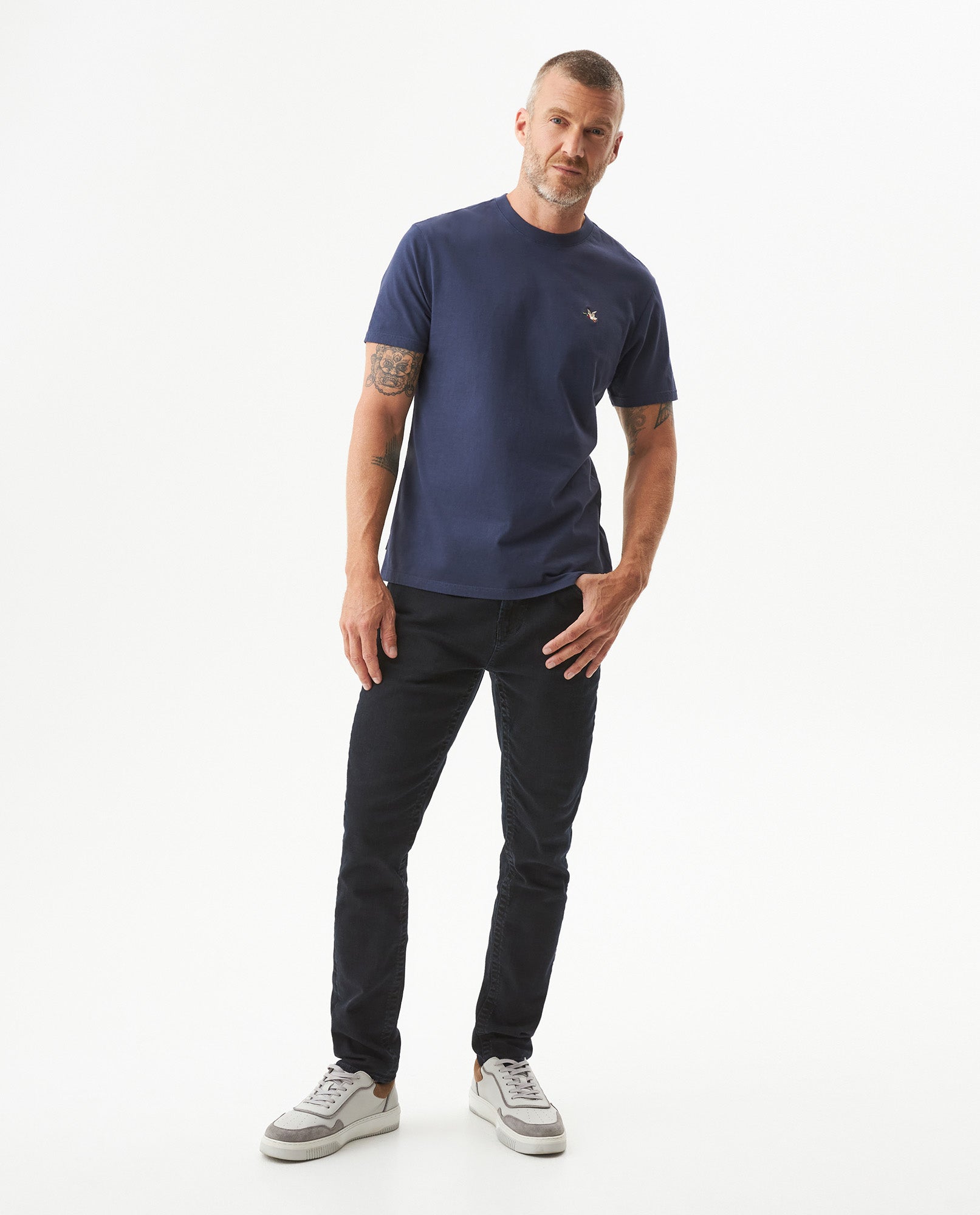 Men's Slim Fit Crew Neck T-shirt in Cotton Stretch Blend, Navigate - 3