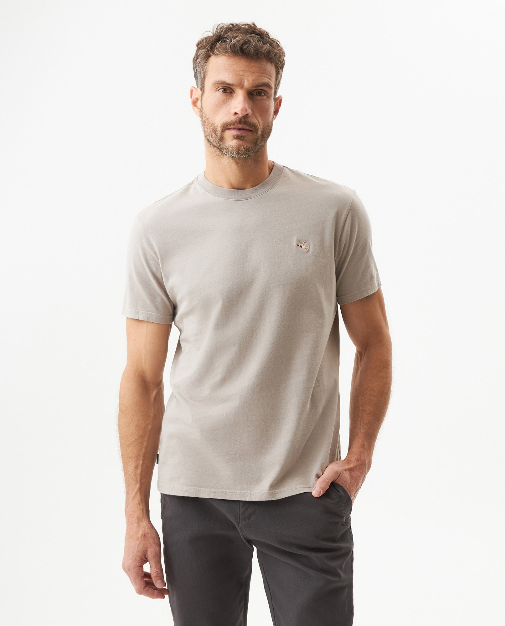 Men's Slim Fit Crew Neck T-shirt in Cotton Stretch Blend, Navigate - 2