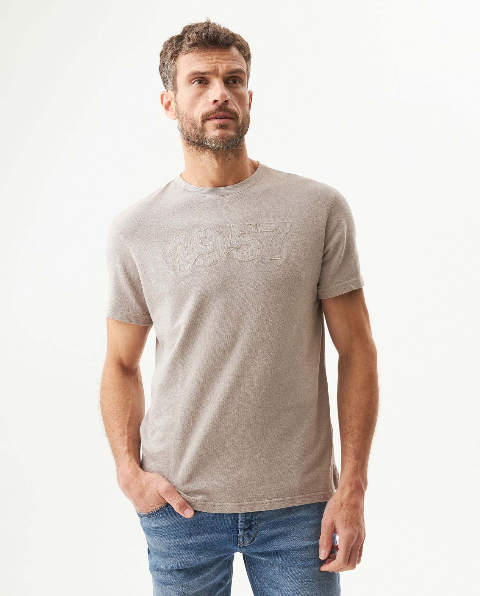 Men's Slim Fit Textured T-shirt in Cotton, Seafarer - 2
