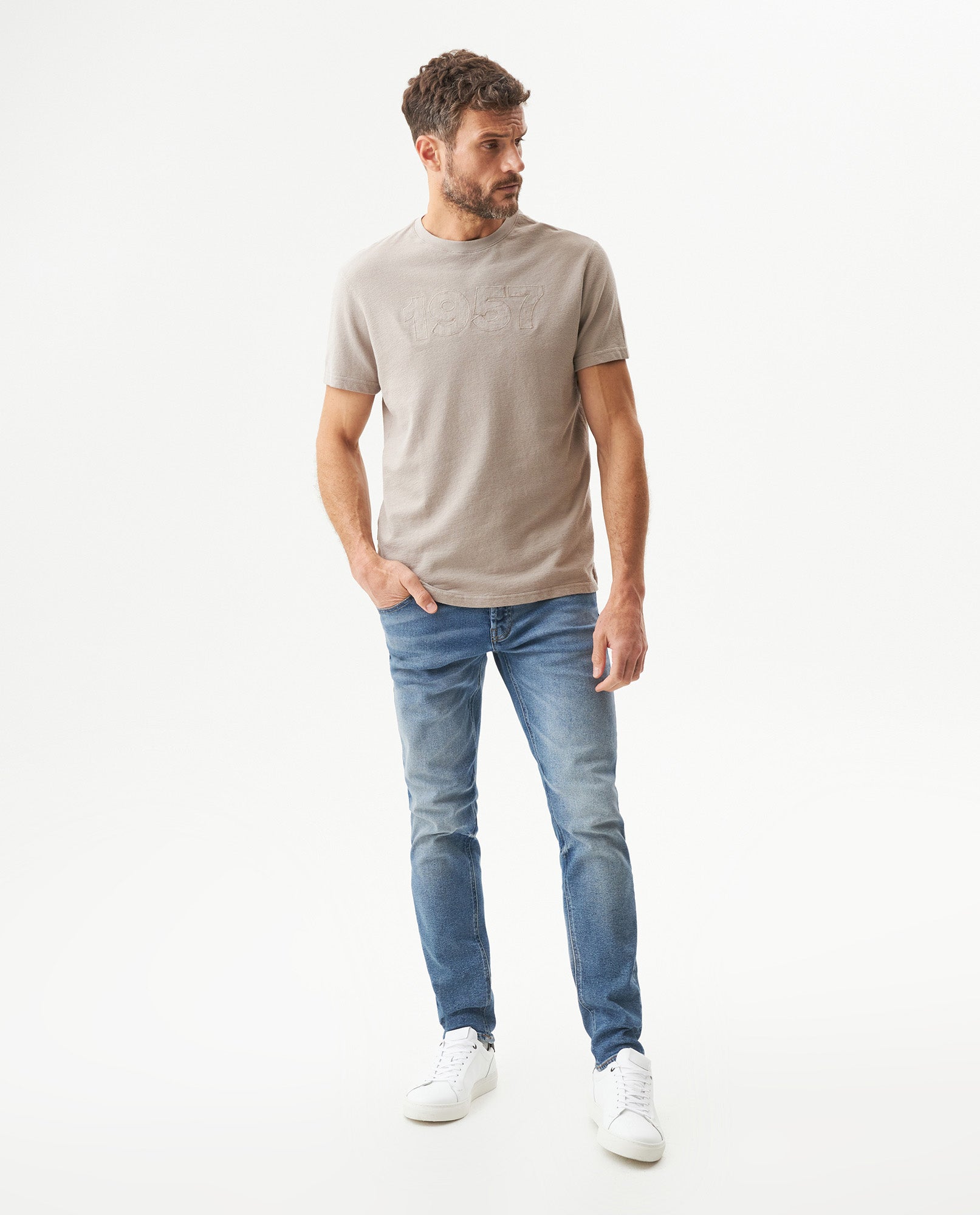 Men's Slim Fit Textured T-shirt in Cotton, Seafarer - 3