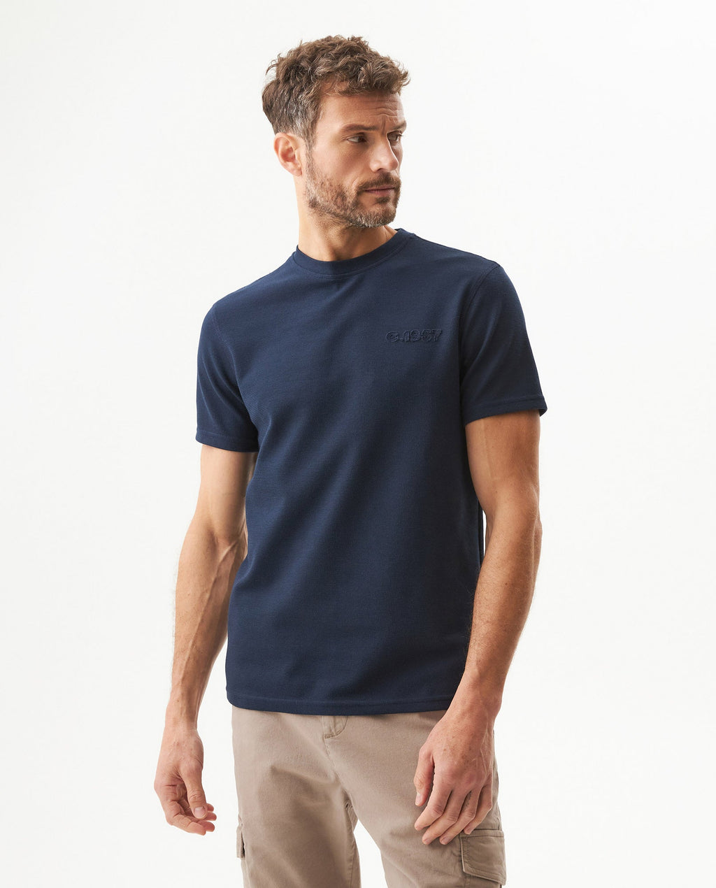 Men's Textured Slim Fit T-shirt in Cotton-Polyester Blend, Dockside - 2