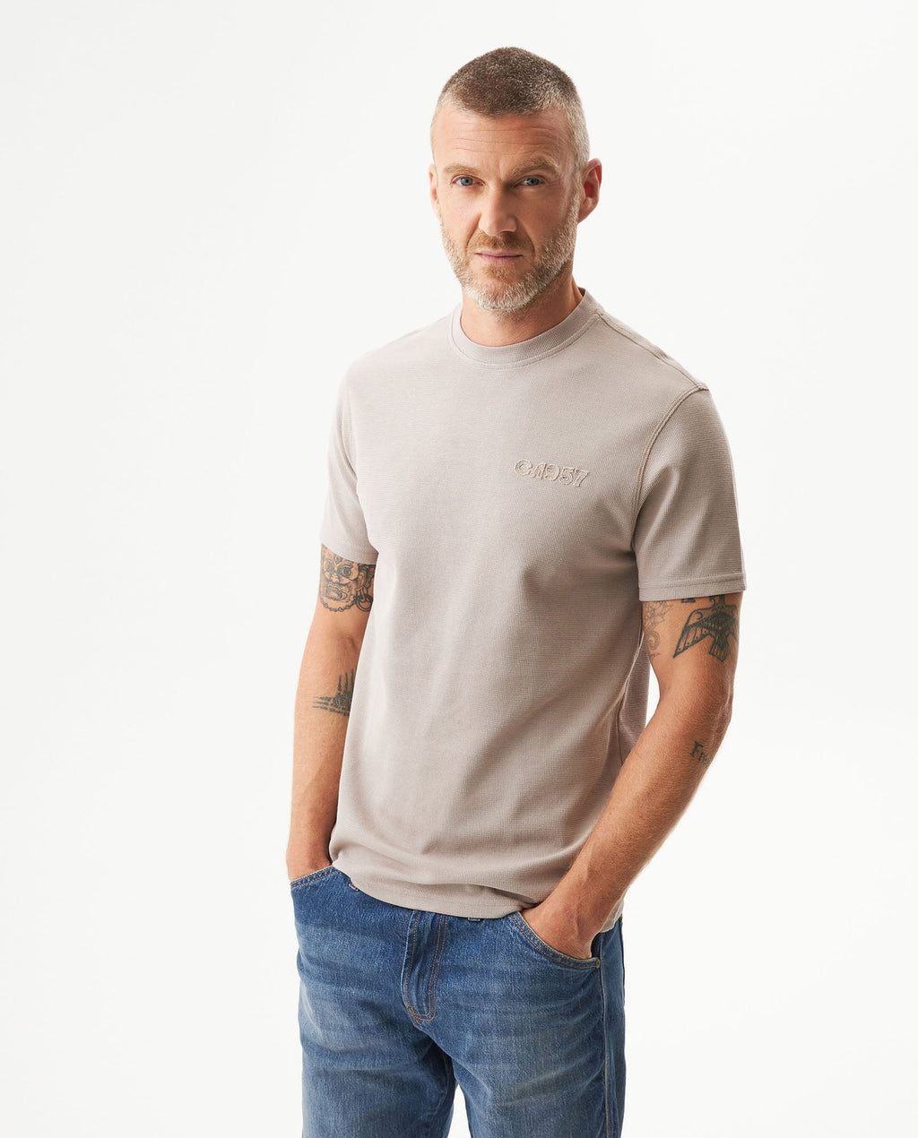 Men's Textured Slim Fit T-shirt in Cotton-Polyester Blend, Dockside - 2