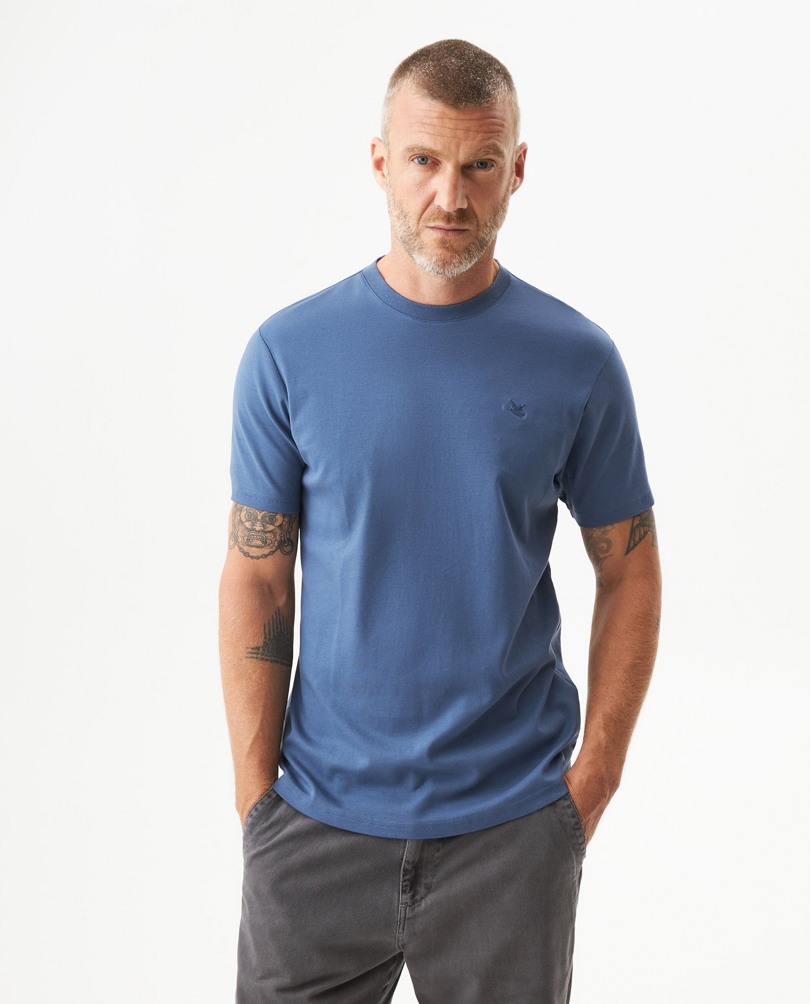 Men's Embroidered Slim Fit T-shirt in Cotton, Twilight  - 2