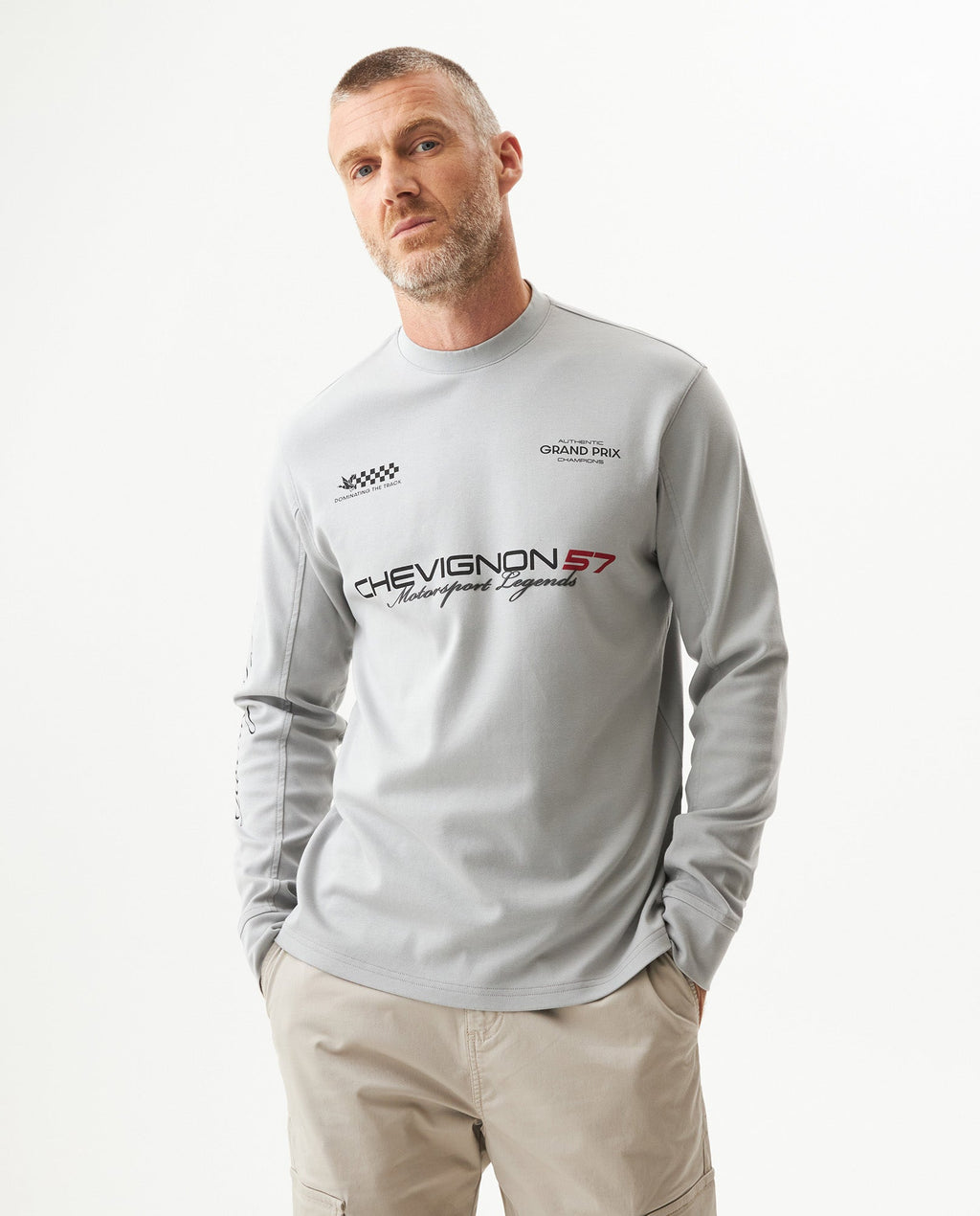 Men's Racing Long Sleeve Regular Fit T-shirt in Cotton, Compass - 1